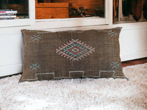 Moroccan Cactus Lumbar: Handwoven Sabra Silk, Berber Cushion - Bohemian Sofa Pillow with Optional Inner Pillow, Crafted by Berber Women