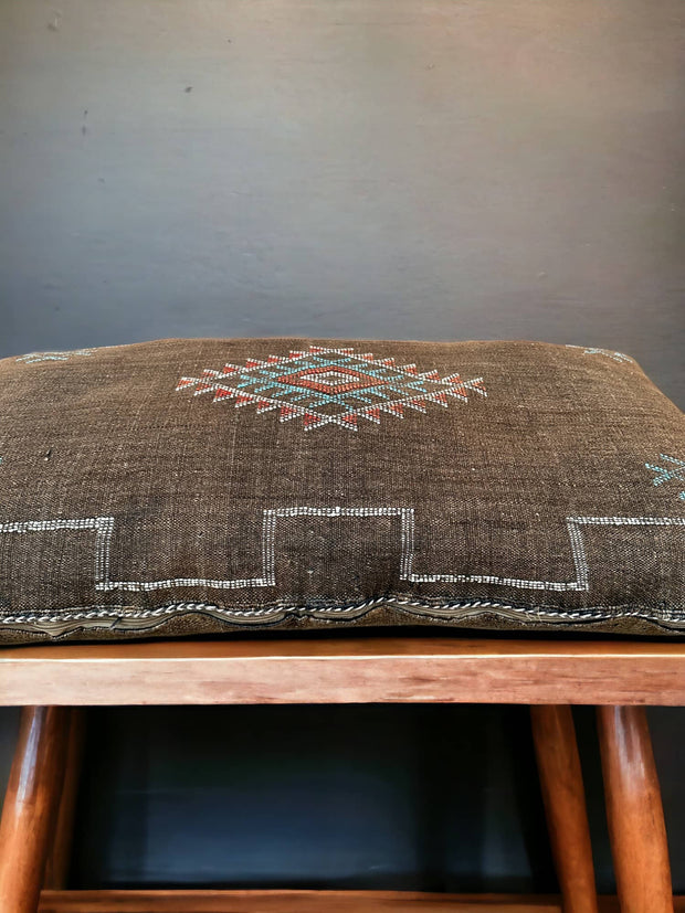 Moroccan Cactus Lumbar: Handwoven Sabra Silk, Berber Cushion - Bohemian Sofa Pillow with Optional Inner Pillow, Crafted by Berber Women