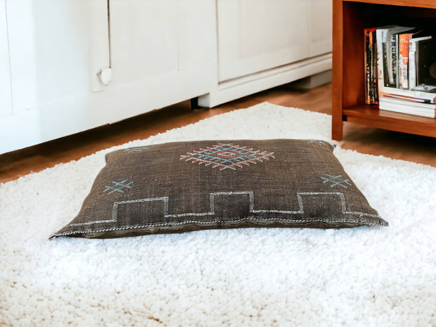 Moroccan Cactus Lumbar: Handwoven Sabra Silk, Berber Cushion - Bohemian Sofa Pillow with Optional Inner Pillow, Crafted by Berber Women