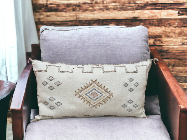 Moroccan Cactus Lumbar: Handwoven Sabra Silk, Berber Cushion - Bohemian Sofa Pillow with Optional Inner Pillow, Crafted by Berber Women