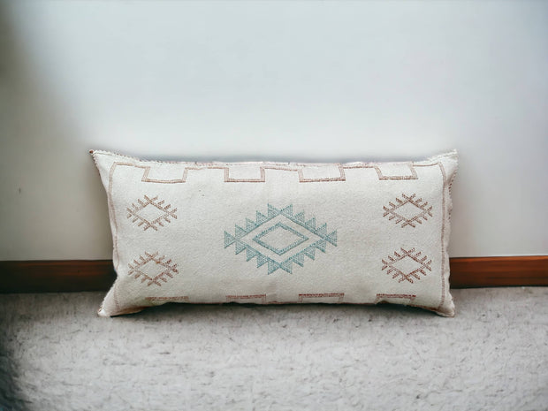 Moroccan Cactus Lumbar: Handwoven Sabra Silk, Berber Cushion - Bohemian Sofa Pillow with Optional Inner Pillow, Crafted by Berber Women