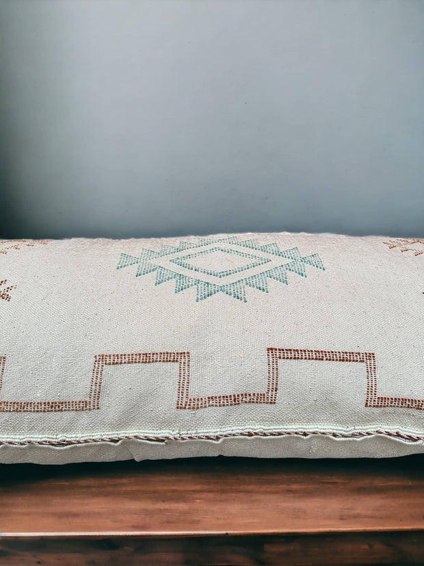 Moroccan Cactus Lumbar: Handwoven Sabra Silk, Berber Cushion - Bohemian Sofa Pillow with Optional Inner Pillow, Crafted by Berber Women