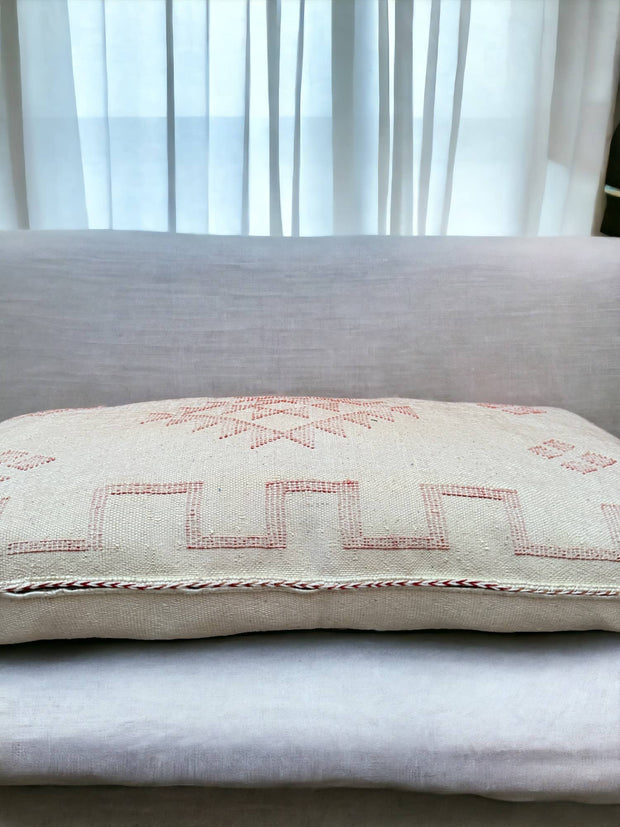 Moroccan Cactus Lumbar: Handwoven Sabra Silk, Berber Cushion - Bohemian Sofa Pillow with Optional Inner Pillow, Crafted by Berber Women
