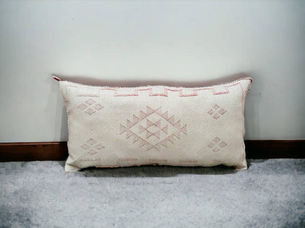 Moroccan Cactus Lumbar: Handwoven Sabra Silk, Berber Cushion - Bohemian Sofa Pillow with Optional Inner Pillow, Crafted by Berber Women