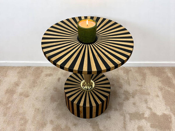 Black Resin and Cedar Wood Folding Side Table