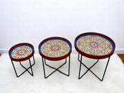 Multicolor Hand-Painted Arabesque Folding Side Table with Black & Gold Metal Base
