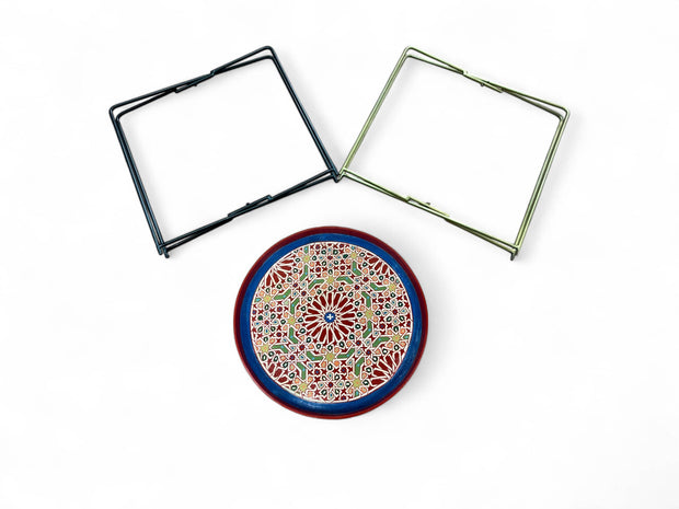 Multicolor Hand-Painted Arabesque Folding Side Table with Black & Gold Metal Base