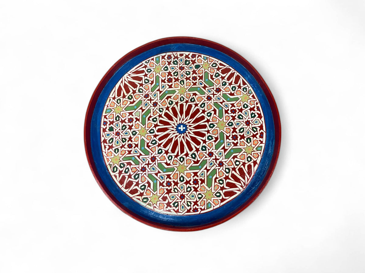 Multicolor Hand-Painted Arabesque Folding Side Table with Black & Gold Metal Base
