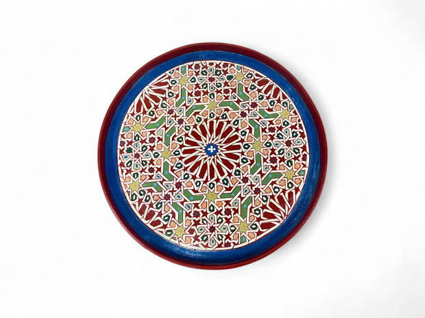 Multicolor Hand-Painted Arabesque Folding Side Table with Black & Gold Metal Base