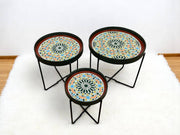 Multicolor Hand-Painted Arabesque Folding Side Table with Black & Gold Metal Base