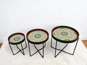 Multicolor Hand-Painted Arabesque Folding Side Table with Black & Gold Metal Base
