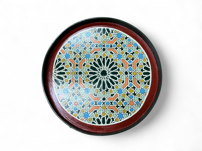 Multicolor Hand-Painted Arabesque Folding Side Table with Black & Gold Metal Base