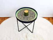 Earth-Tone Hand-Painted Arabesque Folding Side Table with Black & Gold Metal Base – Moroccan Artisan Accent Table