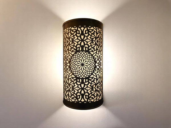 Set of 2 Moroccan Brass Wall Sconces – Handmade Boho Wall Lights for Bedroom, Hallway, or Living Room Decor
