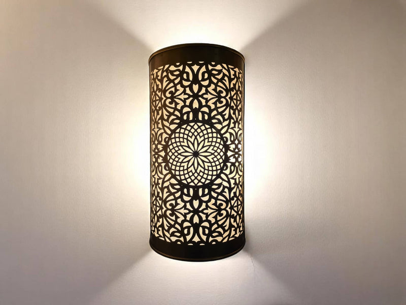 Set of 2 Moroccan Brass Wall Sconces – Handmade Boho Wall Lights for Bedroom, Hallway, or Living Room Decor