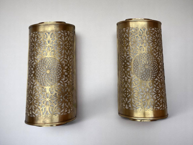 Set of 2 Moroccan Brass Wall Sconces – Handmade Boho Wall Lights for Bedroom, Hallway, or Living Room Decor