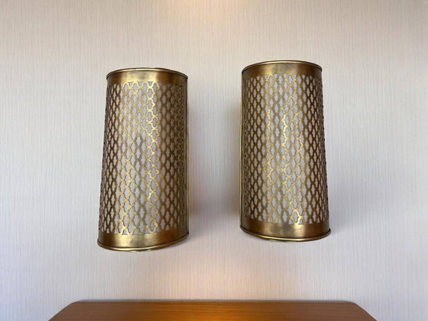 Set of 2 Moroccan Brass Wall Sconces 