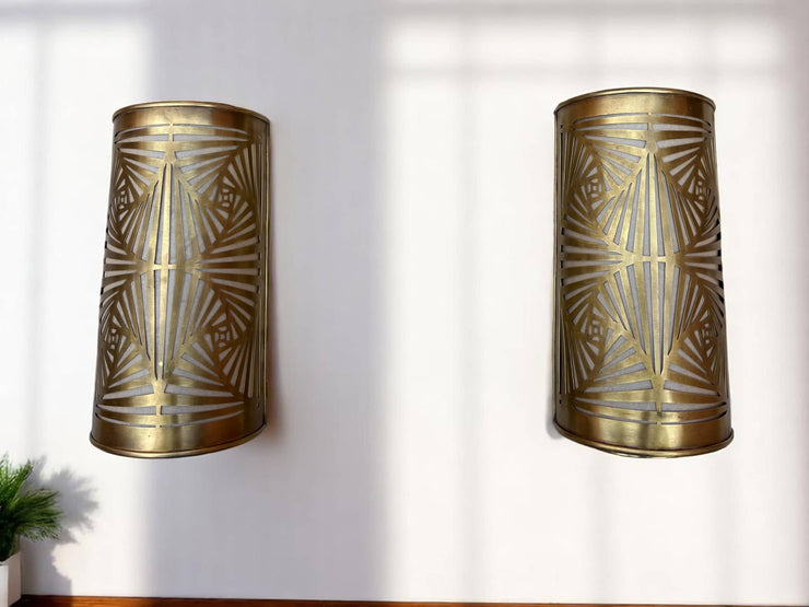 Set of 2 Handmade Moroccan Brass Wall Sconces