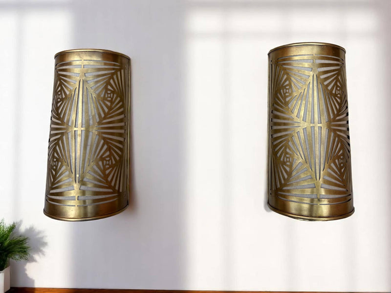 Set of 2 Handmade Moroccan Brass Wall Sconces