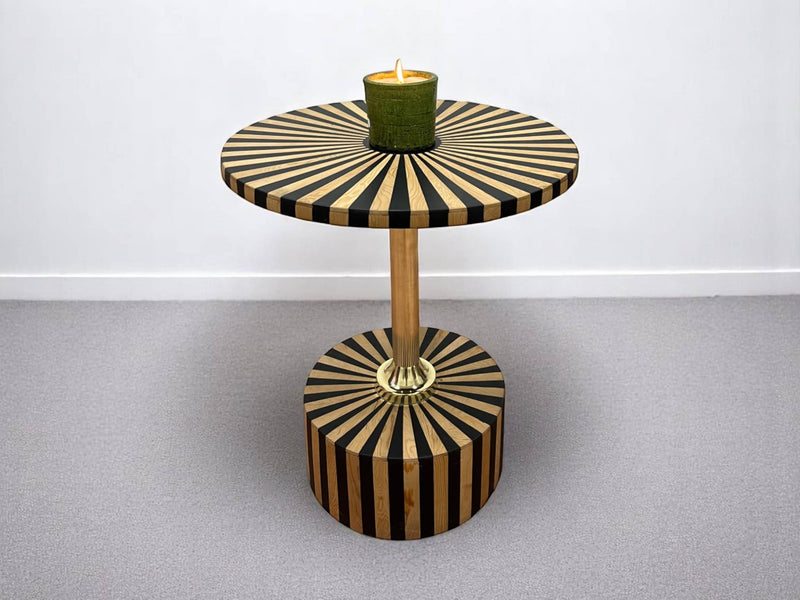 Black Resin and Cedar Wood Folding Side Table