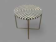 Walnut Wood and White Resin Round Side Table with Black & Gold Folding Iron Base