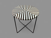 Walnut Wood and White Resin Round Side Table with Black & Gold Folding Iron Base