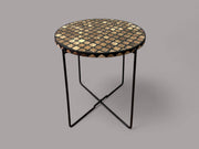 Walnut Wood and Black Resin Round Side Table with Black & Gold Iron Folding Base – Handmade Modern Accent Table