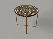 Walnut Wood and Black Resin Round Side Table with Black & Gold Iron Folding Base – Handmade Modern Accent Table
