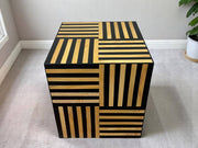 Square Black Resin and Cedar Wood Side Table