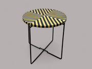 Black Resin and Cedar Wood Round Side Table with Black & Gold Iron Folding Base 