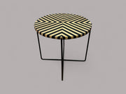 Black Resin and Cedar Wood Round Side Table with Black & Gold Iron Folding Base 
