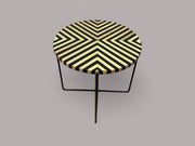 Black Resin and Cedar Wood Round Side Table with Black & Gold Iron Folding Base 