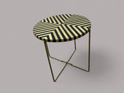 Black Resin and Cedar Wood Round Side Table with Black & Gold Iron Folding Base 