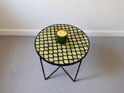 Handmade Black Resin and Cedar Wood Side Table with Gold & Black Folding Base