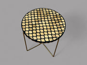 Handmade Black Resin and Cedar Wood Side Table with Gold & Black Folding Base