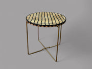 Handmade Black Resin and Cedar Wood Side Table with Gold & Black Folding Base