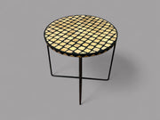 Handmade Black Resin and Cedar Wood Side Table with Gold & Black Folding Base
