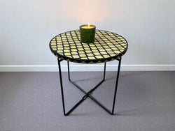 Handmade Black Resin and Cedar Wood Side Table with Gold & Black Folding Base