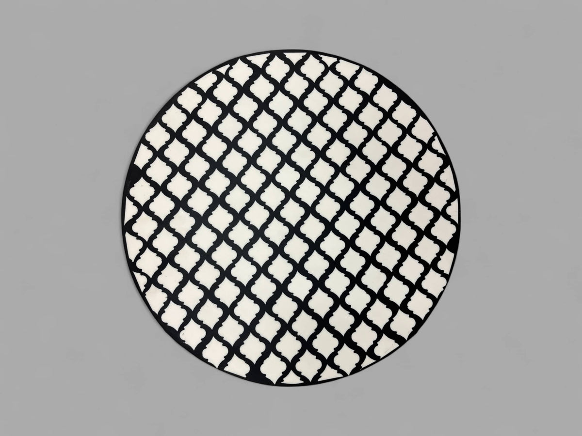 Black and White Resin Round Side Table with Black & Gold Iron Folding Base