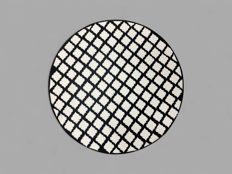 Black and White Resin Round Side Table with Black & Gold Iron Folding Base