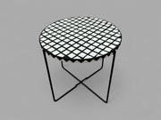 Black and White Resin Round Side Table with Black & Gold Iron Folding Base