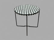 Black and White Resin Round Side Table with Black & Gold Iron Folding Base