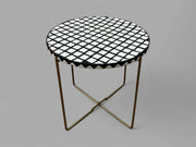Black and White Resin Round Side Table with Black & Gold Iron Folding Base