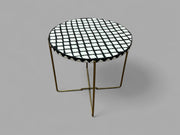 Black and White Resin Round Side Table with Black & Gold Iron Folding Base
