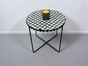 Black and White Resin Round Side Table with Black & Gold Iron Folding Base