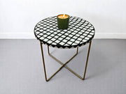 Black and White Resin Round Side Table with Black & Gold Iron Folding Base