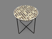 White Resin and Walnut Wood Round Side Table