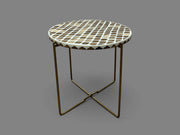 White Resin and Walnut Wood Round Side Table