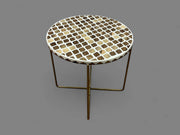 White Resin and Walnut Wood Round Side Table