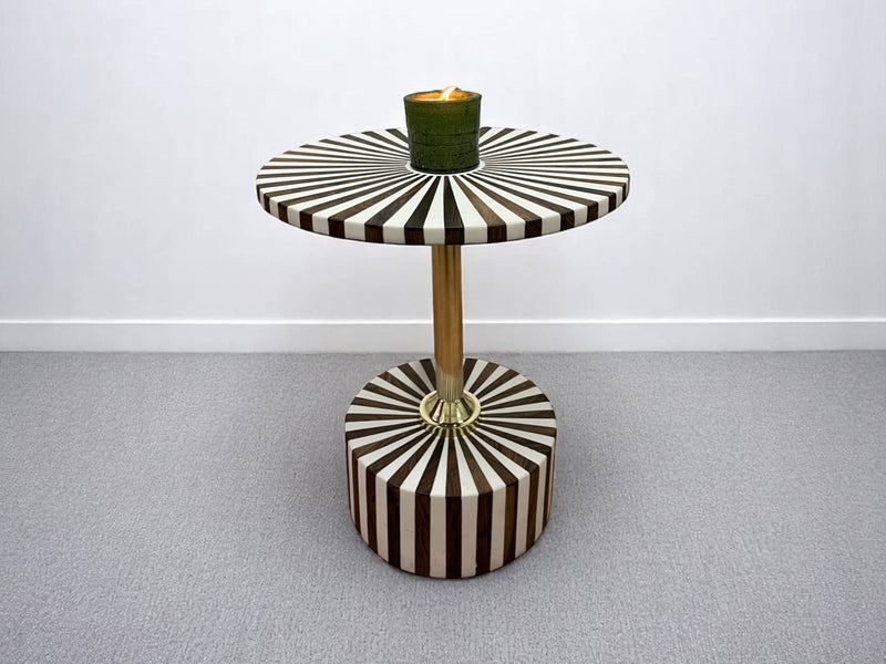White Resin and Walnut Wood Folding Side Table – Handmade Modern Accent Table